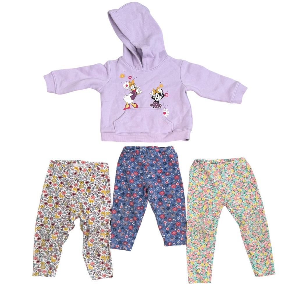 Jumping Beans Disney Baby Bundle 12M Minnie Daisy Hoodie Floral Leggings 4PC